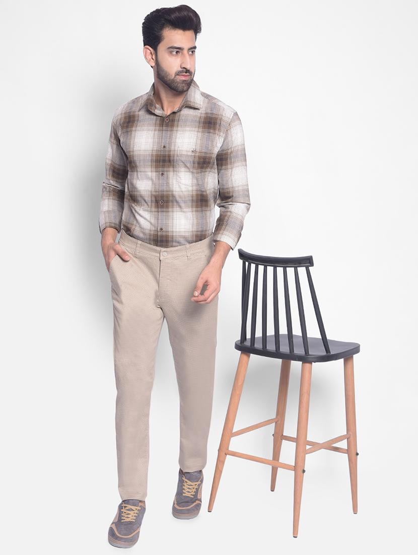 men's beige flat front casual trouser - 20449349 - Standard Image - 4