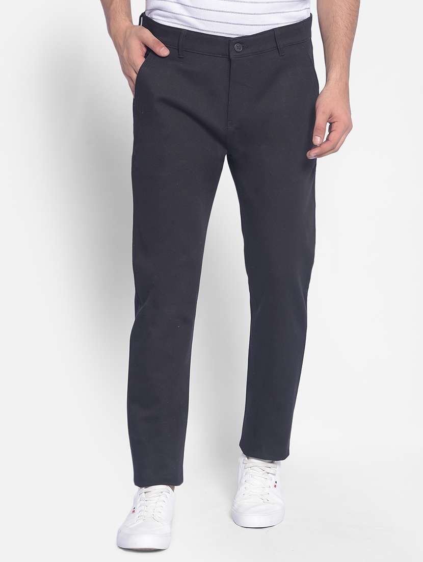 men's black flat front casual trouser