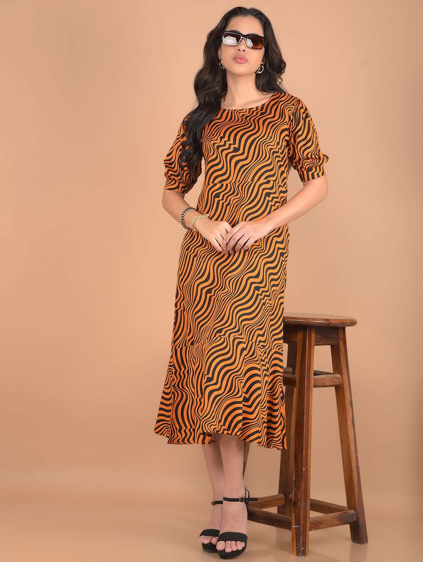 orange & black abstract print shift dress