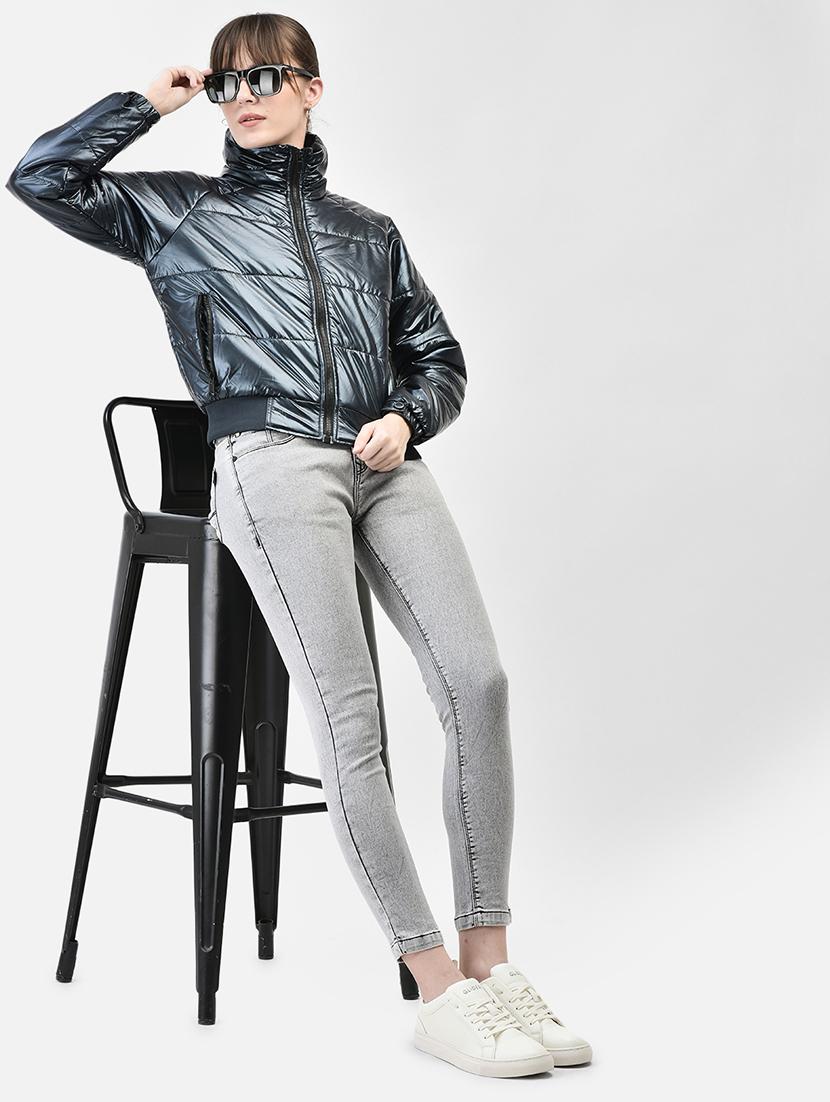 women navy blue polyester bomber jacket - 20449372 - Standard Image - 4