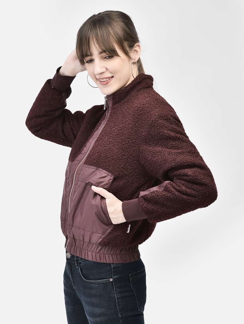 burgundy solid fur jacket - 20449374 -  Standard Image - 1