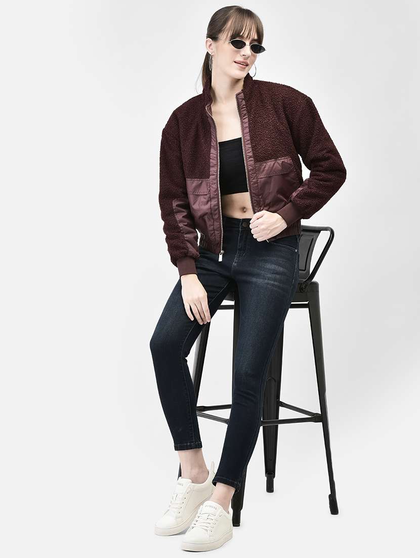 burgundy solid fur jacket - 20449374 -  Standard Image - 4