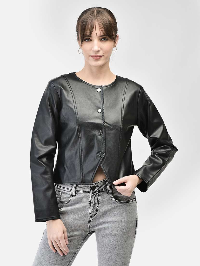 women black poly blend regular jacket
