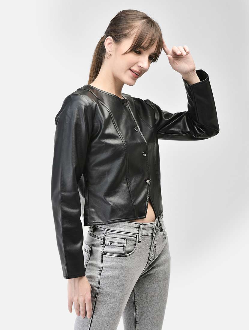 women black poly blend regular jacket - 20449375 -  Standard Image - 1