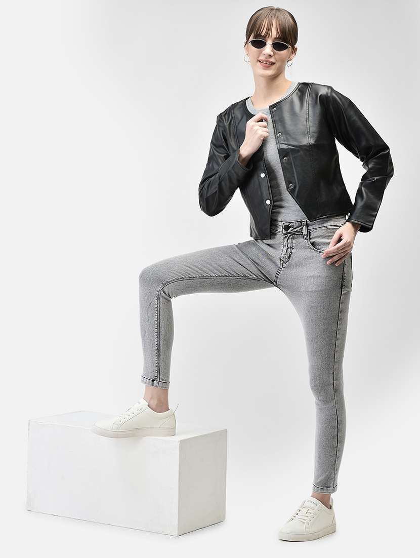 women black poly blend regular jacket - 20449375 -  Standard Image - 4