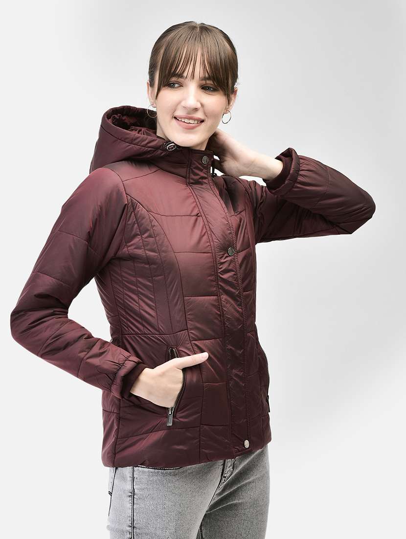 women wine nylon quilted & padded jacket - 20449377 -  Standard Image - 1