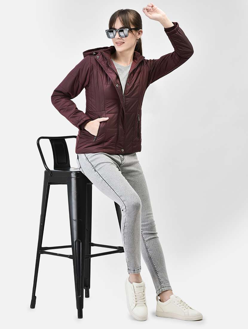 women wine nylon quilted & padded jacket - 20449377 - Standard Image - 4