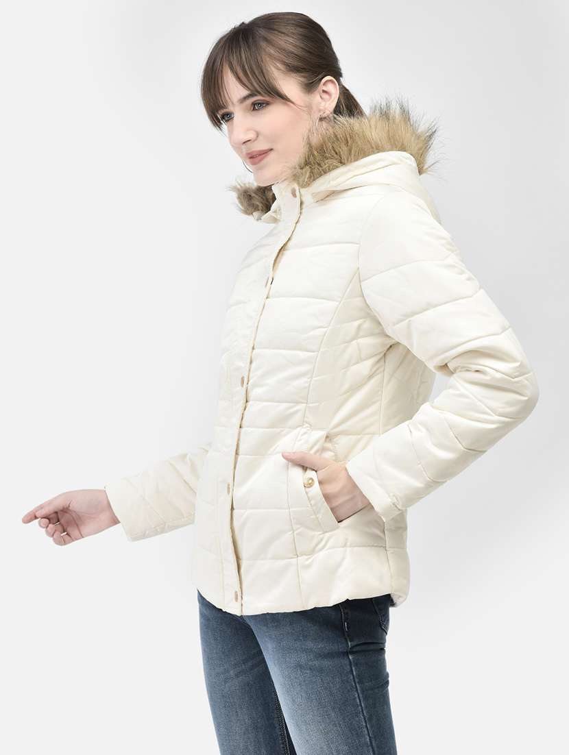 women cream polyester quilted & padded jacket - 20449378 -  Standard Image - 1