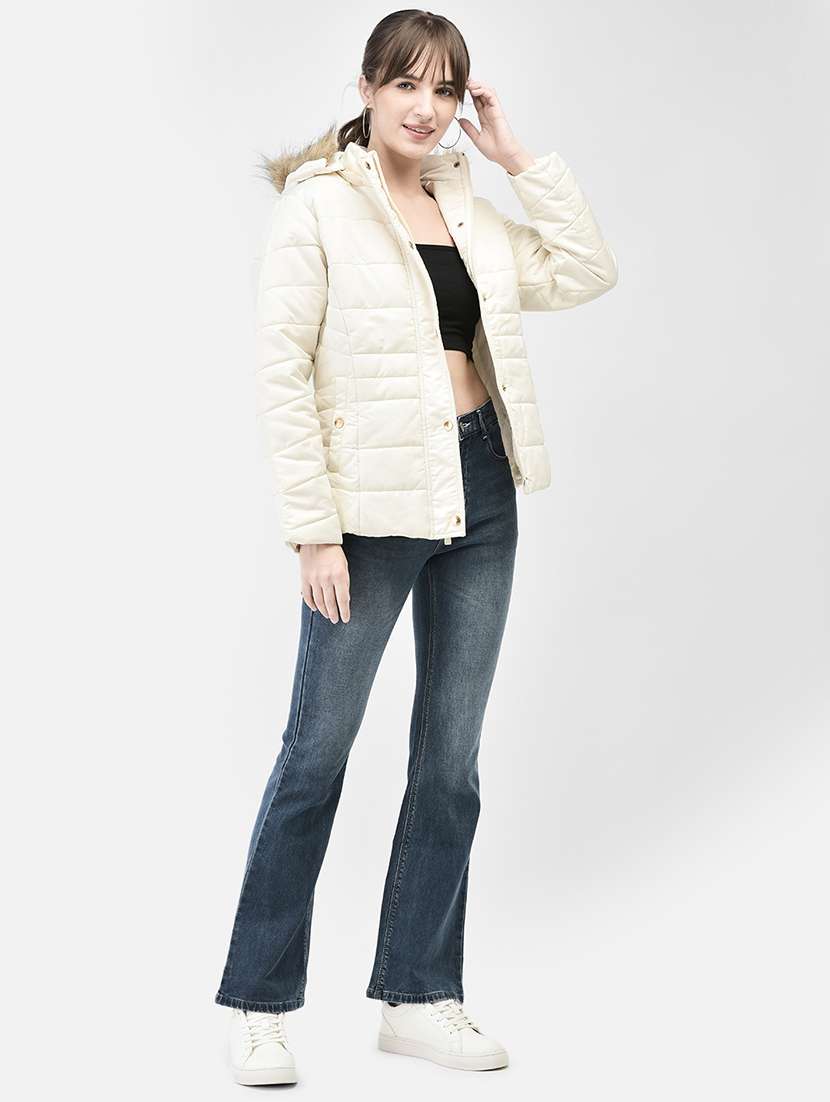 women cream polyester quilted & padded jacket - 20449378 - Standard Image - 4