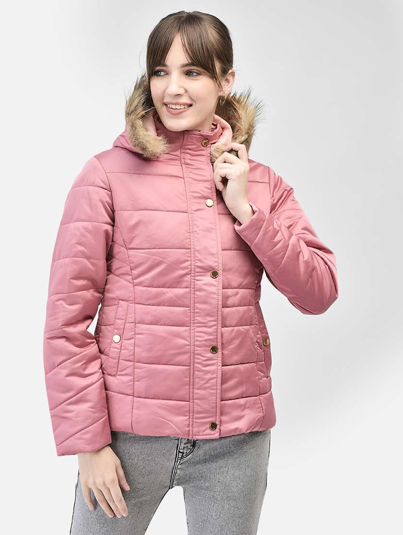 women solid long sleeve quilted jacket 