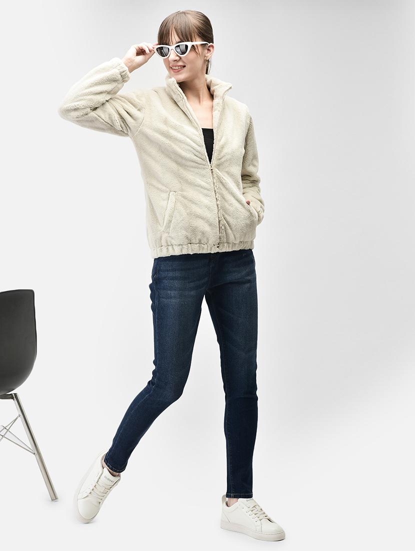 women cream polyester fur jacket - 20449380 - Standard Image - 4