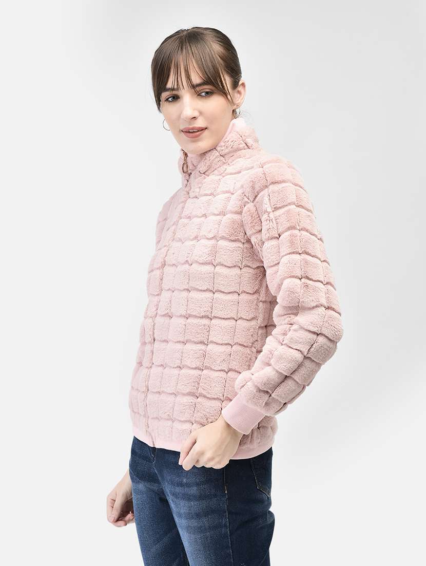 women pink polyester fur jacket - 20449381 - Standard Image - 1