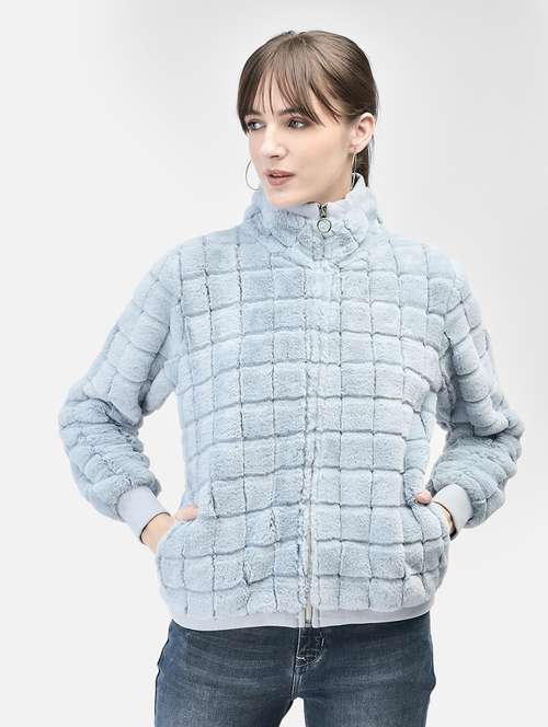 women blue polyester fur jacket - 20449382 -  Standard Image - 0