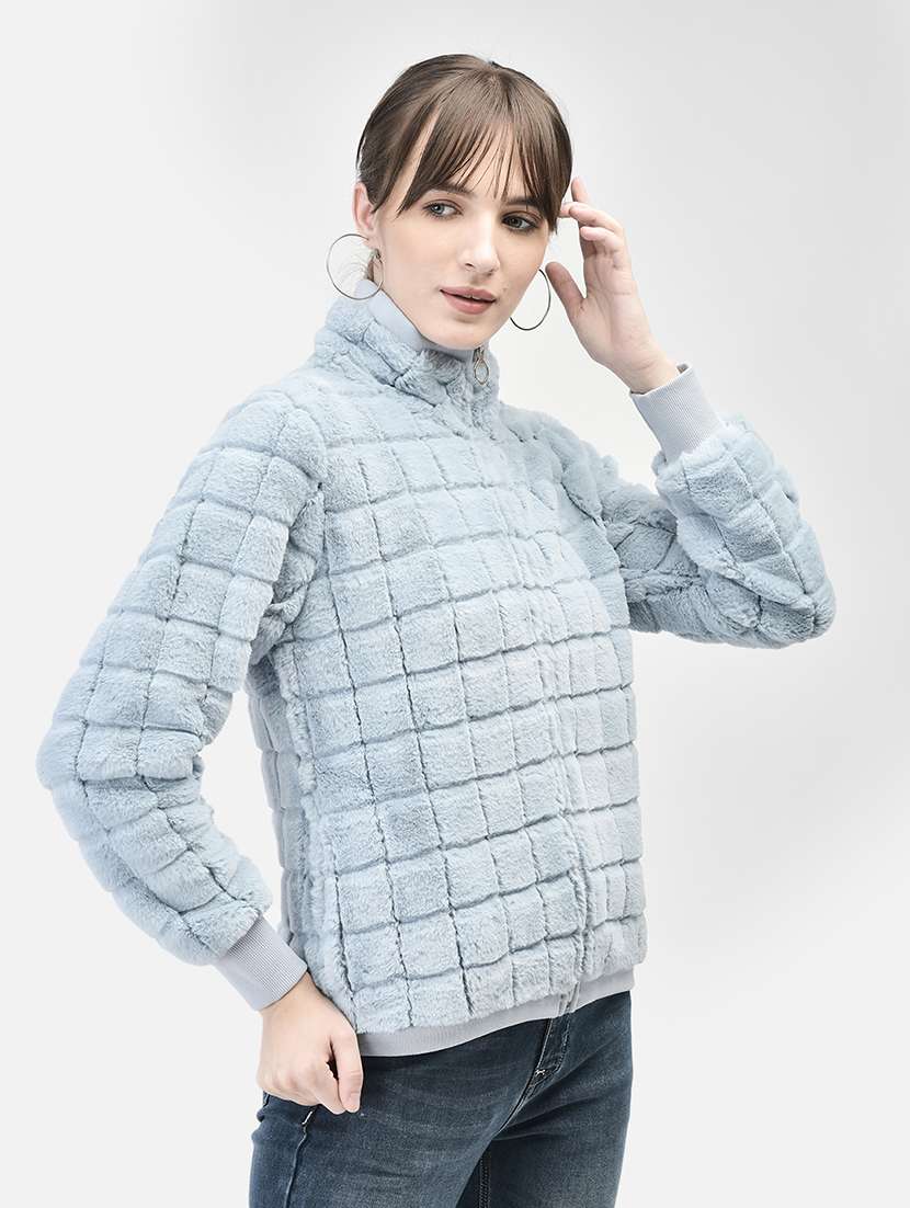 women blue polyester fur jacket - 20449382 -  Standard Image - 1