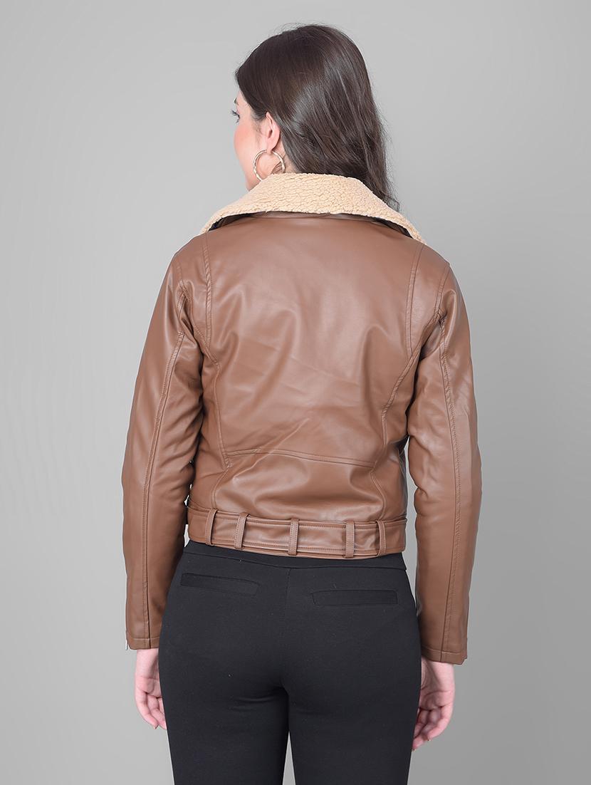 women brown poly blend regular jacket - 20449387 - Standard Image - 4