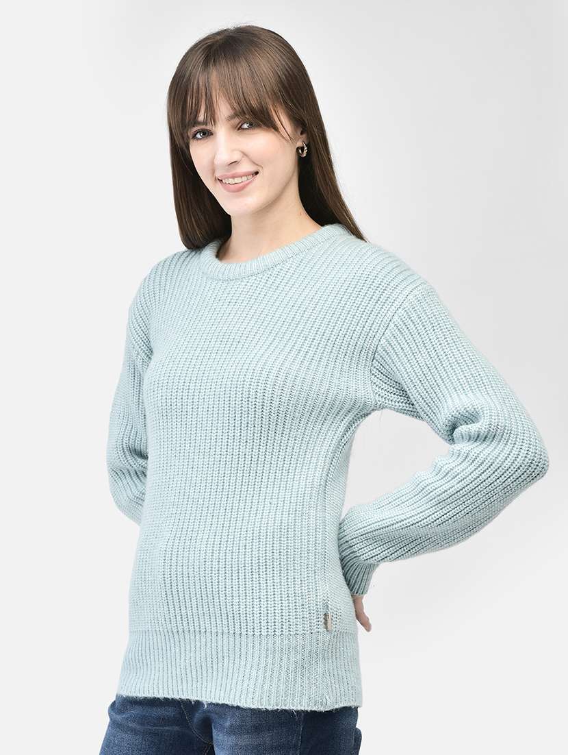 women self designed purist blue polyester pullover - 20449420 -  Standard Image - 1