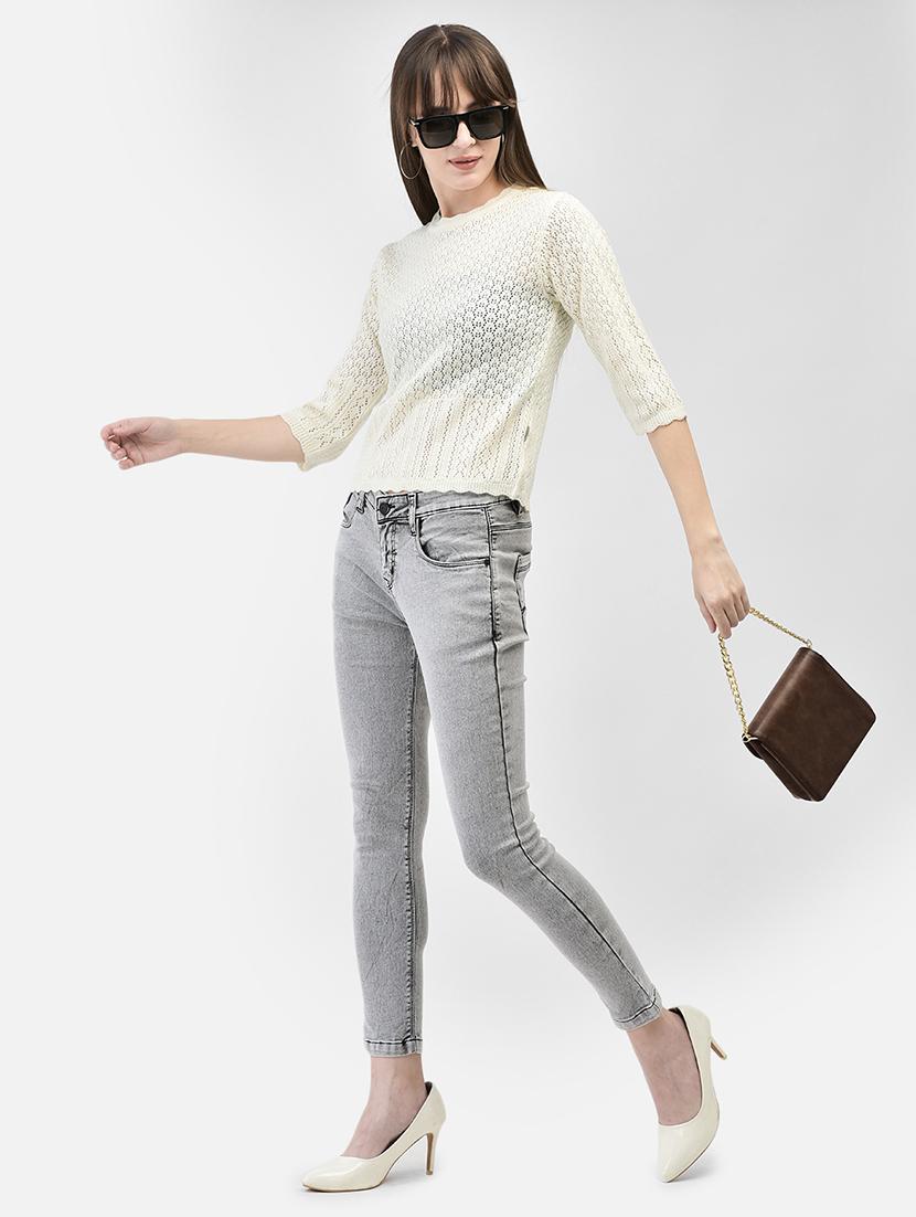 women self designed beige schiffli acrylic pullover - 20449421 - Standard Image - 4