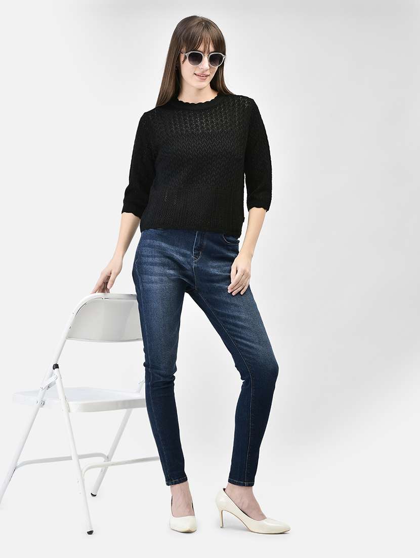 women self designed black schiffli acrylic pullover - 20449422 -  Standard Image - 4