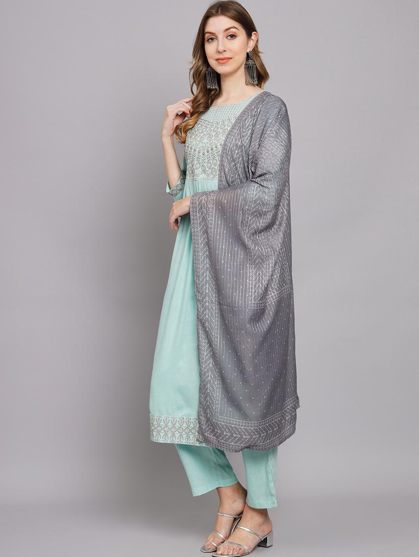 light blue three quarter sleeve kurta dupatta set - 20449692 - Standard Image - 1