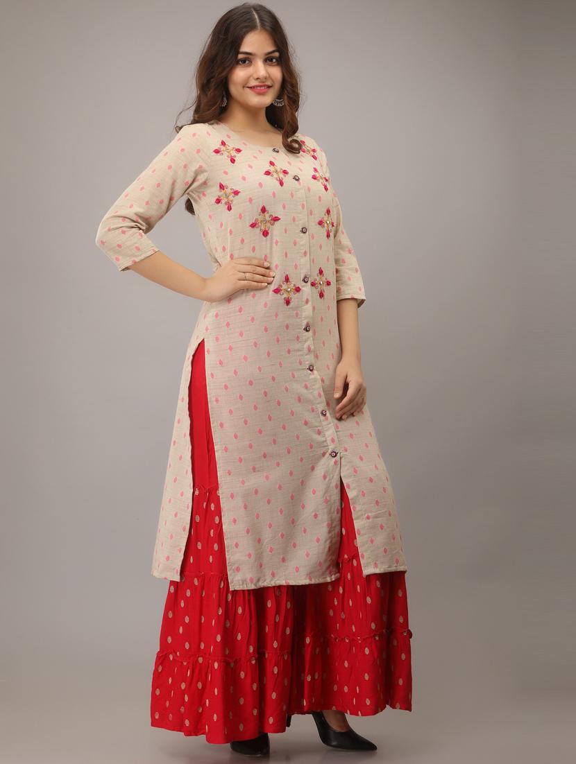 embroidered beige kurta sharara set - 20449762 - Standard Image - 1
