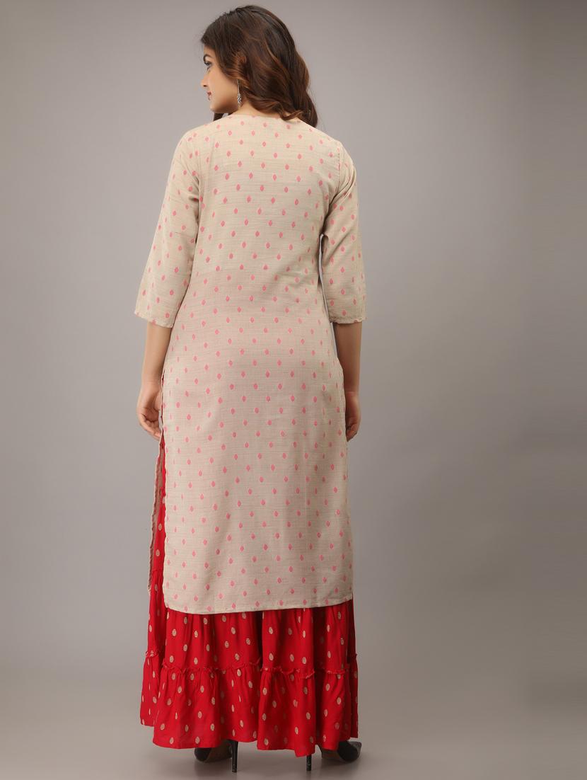 embroidered beige kurta sharara set - 20449762 - Standard Image - 4