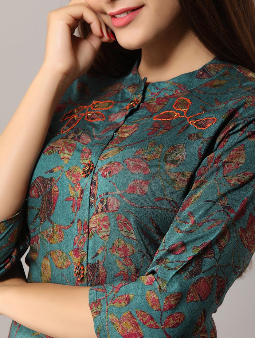 teal printed kurta palazzo set - 20449774 - Standard Image - 4