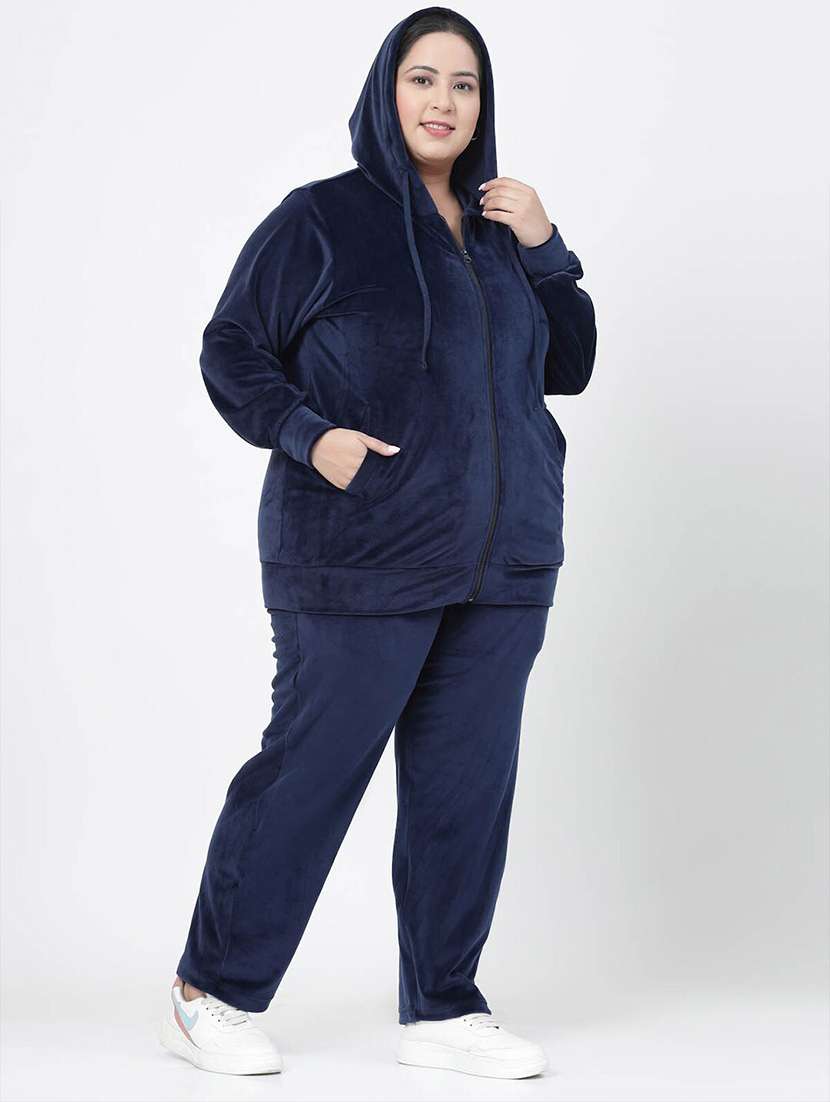 plus size navy blue solid hooded neck sweatshirt - 20449906 -  Standard Image - 1