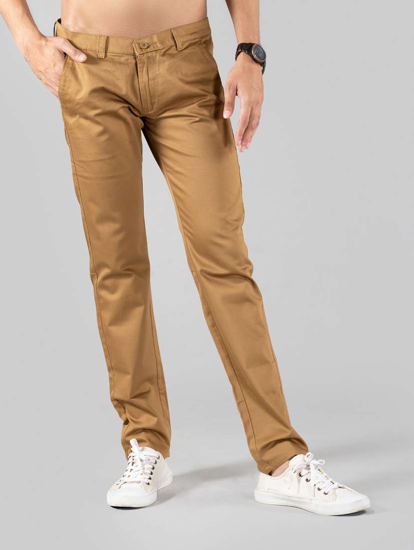 men's khaki flat front casual trouser - 20449960 - Standard Image - 1