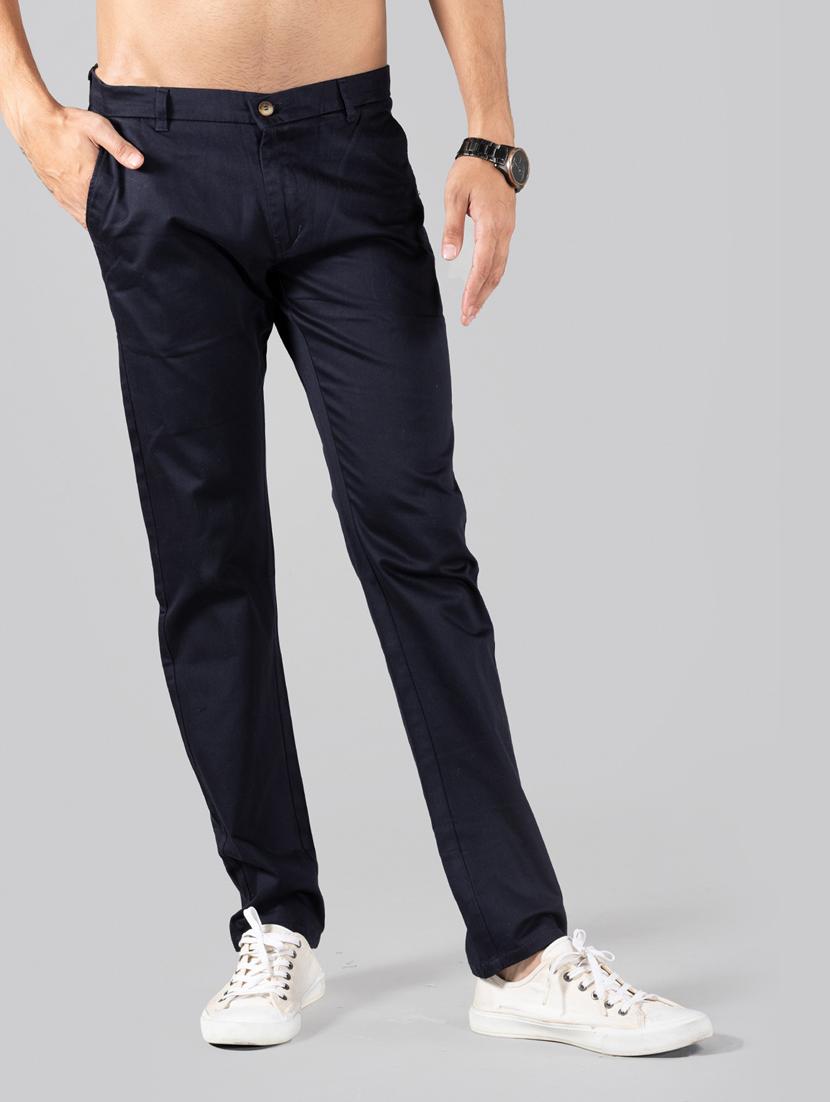 men's navy blue flat front casual trouser - 20449962 -  Standard Image - 1