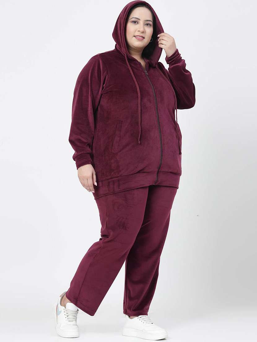 women burgundy velvet track suit set - 20449966 - Standard Image - 1
