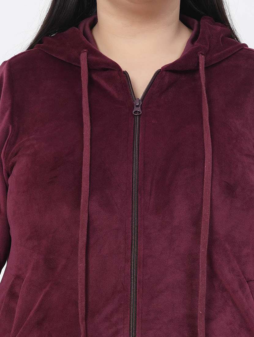 women burgundy velvet track suit set - 20449966 - Standard Image - 4
