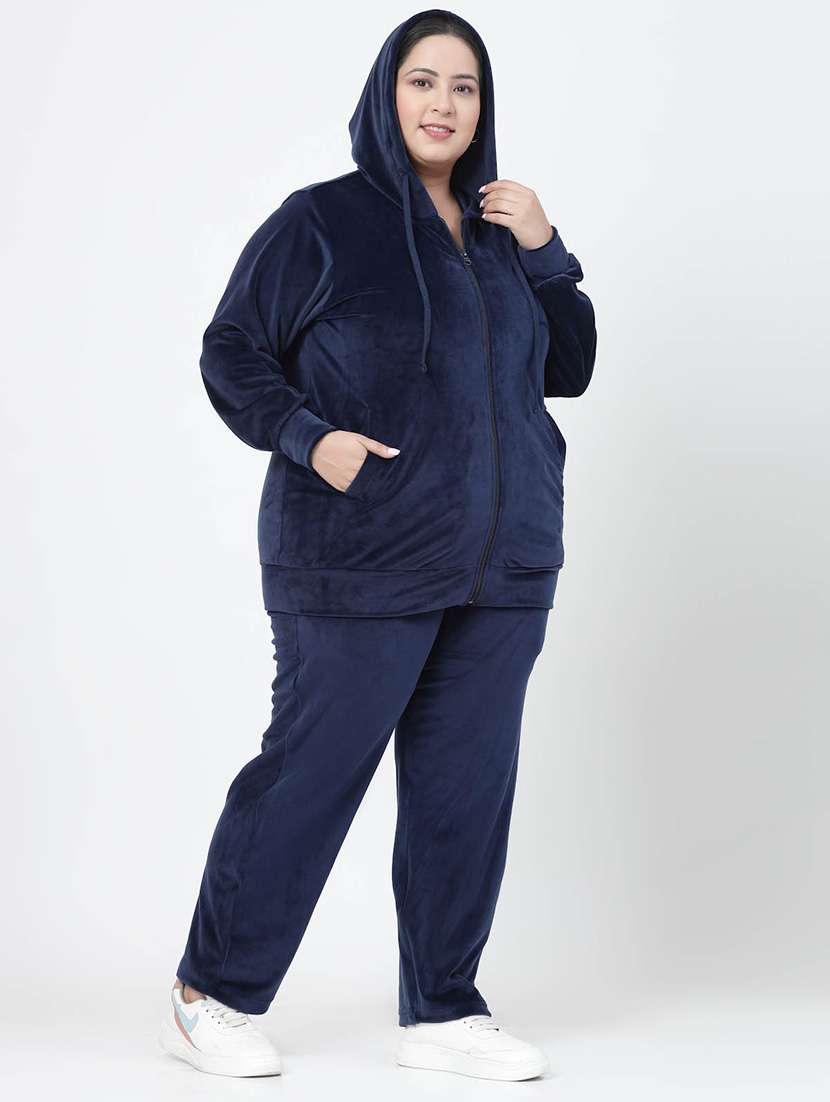 women navy velvet track suit set - 20449969 - Standard Image - 1