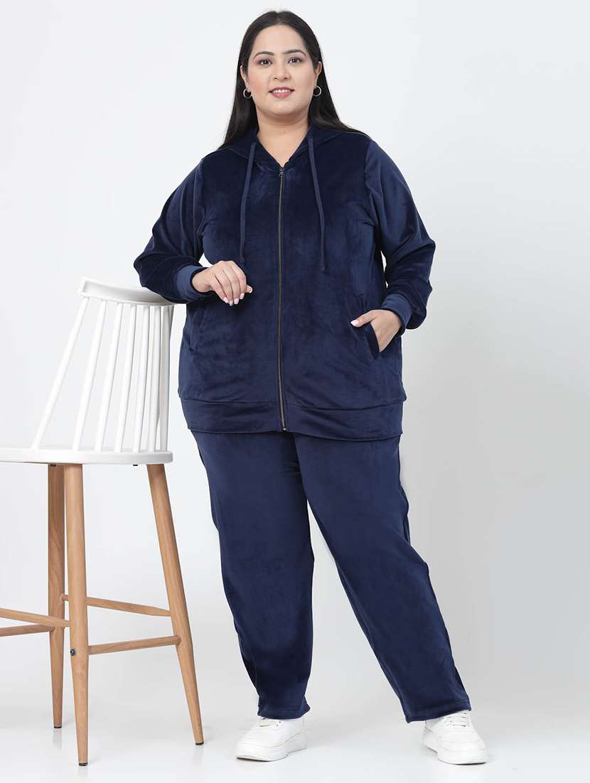 women navy velvet track suit set - 20449969 - Standard Image - 4