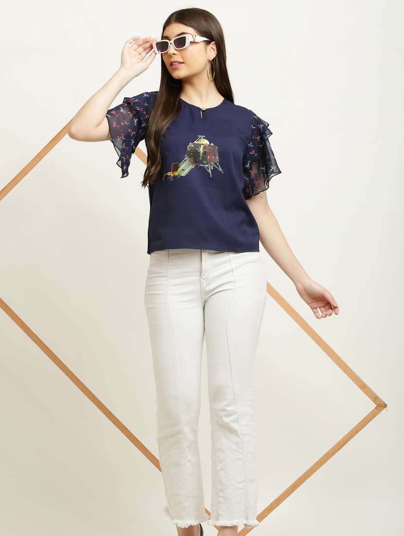 navy blue graphic printed top - 20450050 - Standard Image - 4
