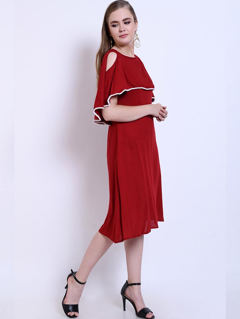 red solid a-line dress - 20451211 - Standard Image - 1