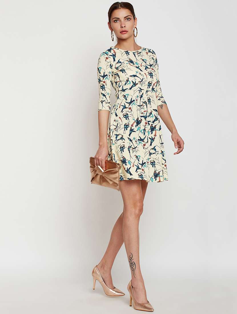 cream printed skater dress - 20451214 -  Standard Image - 1