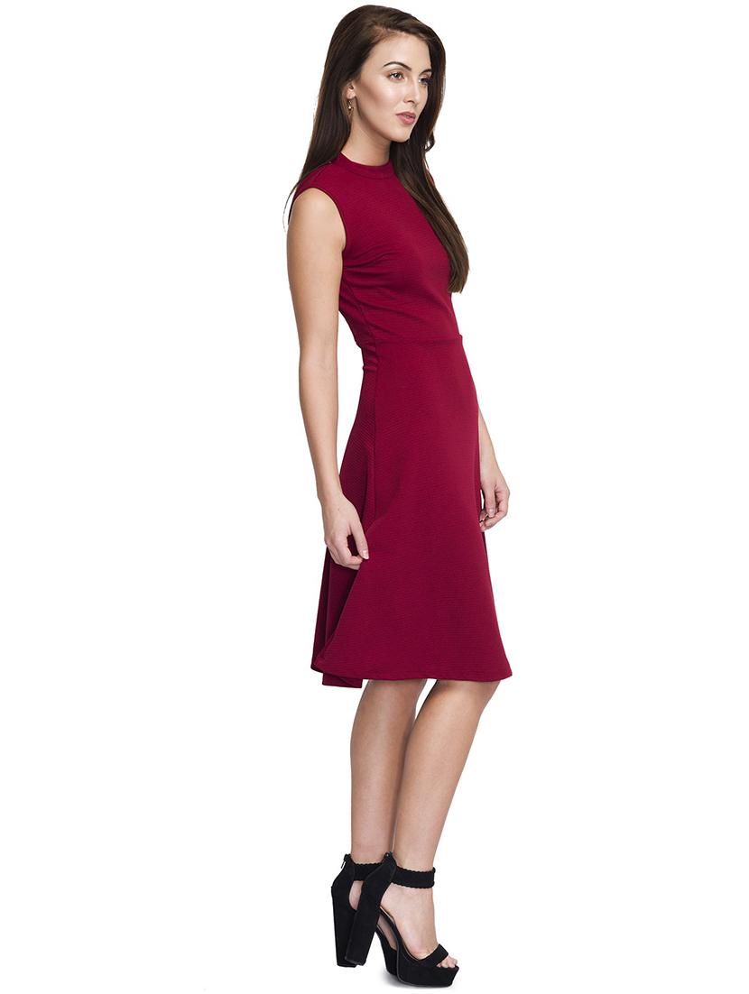 maroon solid a-line dress - 20451222 -  Standard Image - 1