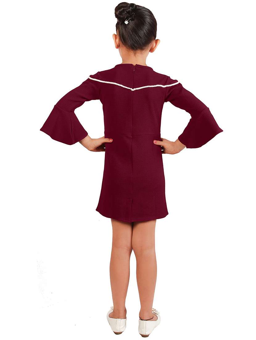 maroon lace work cotton frock - 20451352 -  Standard Image - 1