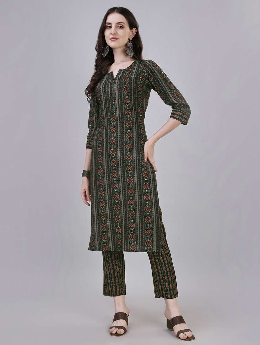 women green notch neck kurta pant set - 20451388 -  Standard Image - 1