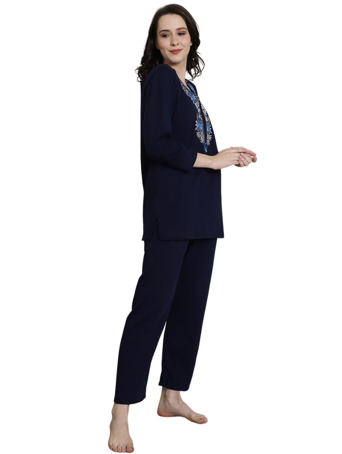 navy blue embroidered pyjama nightwear set - 20451405 -  Standard Image - 1