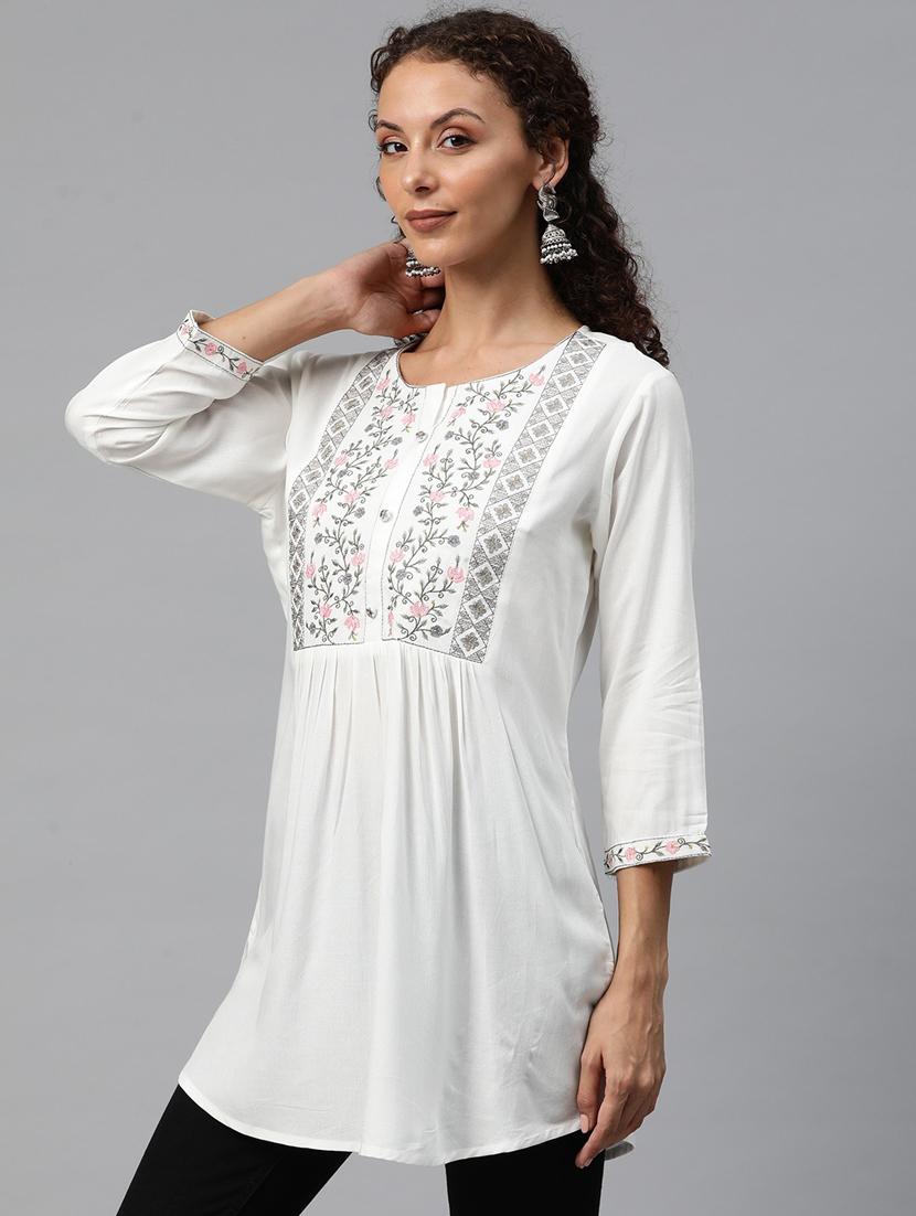 women white round neck a-line kurti - 20451458 - Standard Image - 1