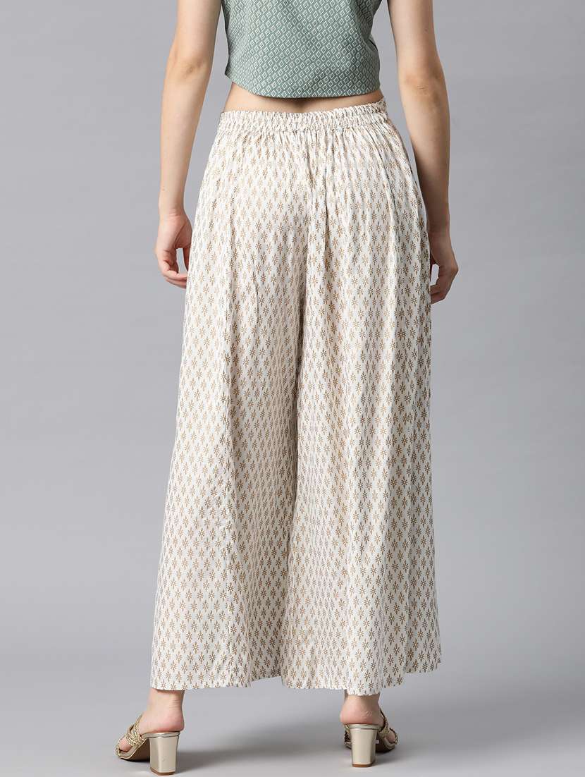white printed flared palazzo - 20451540 -  Standard Image - 1