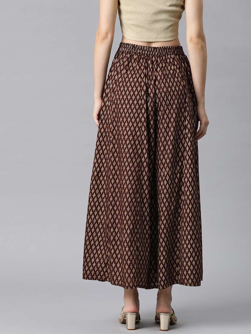 brown printed flared palazzo - 20451541 -  Standard Image - 1