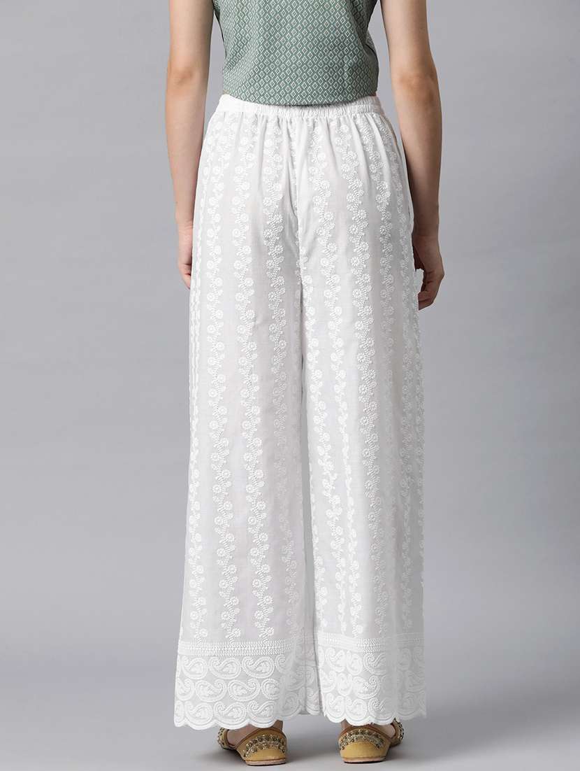 white solid with work straight palazzo - 20451547 -  Standard Image - 1