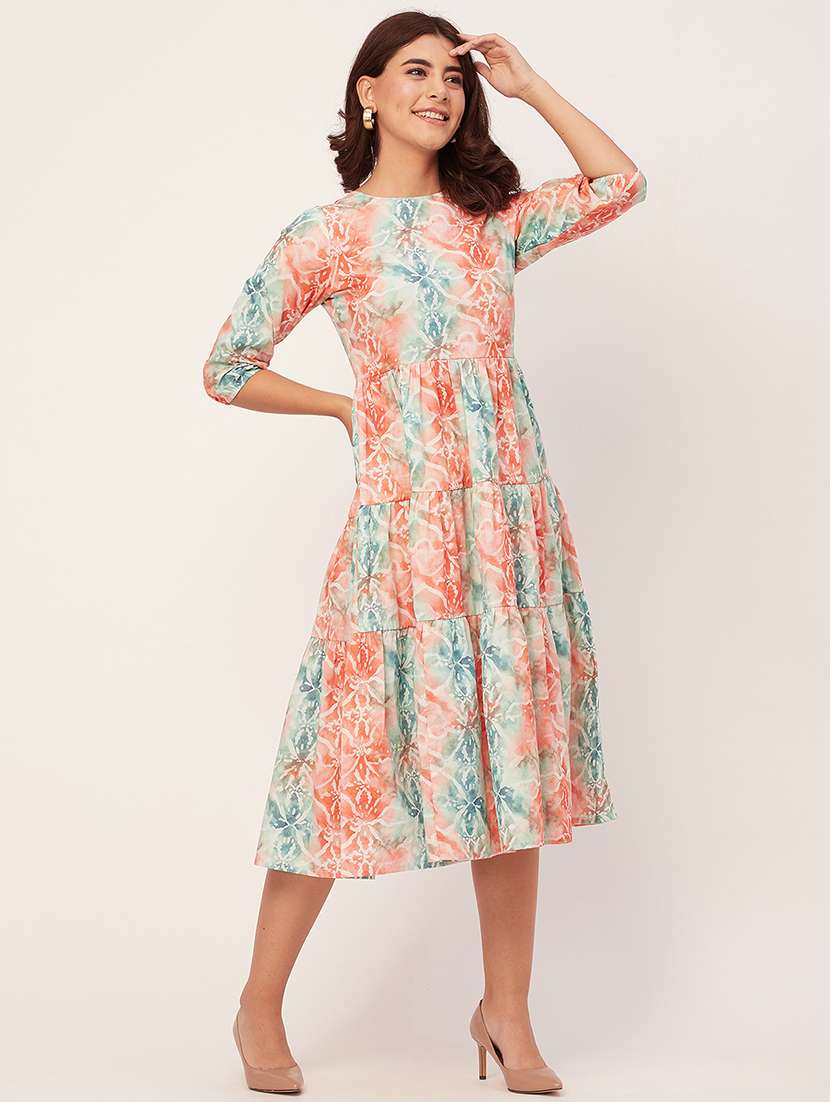multi color abstract print tiered dress - 20451552 - Standard Image - 1