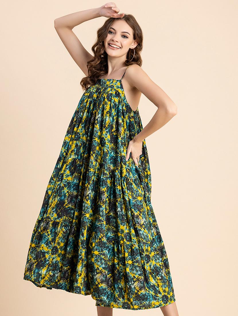 multi color abstract print tiered dress - 20451554 -  Zoom Image - 0