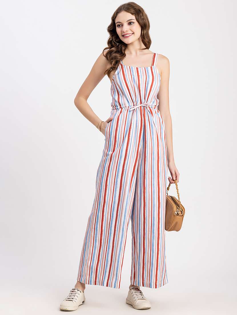 multi color stripes full leg jumpsuit