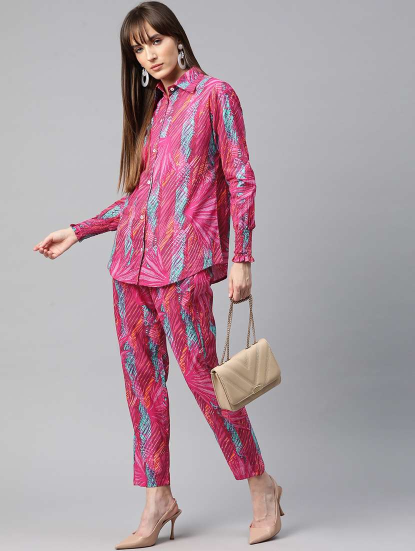 women pink shirt collar co-ord sets - 20451570 -  Standard Image - 1