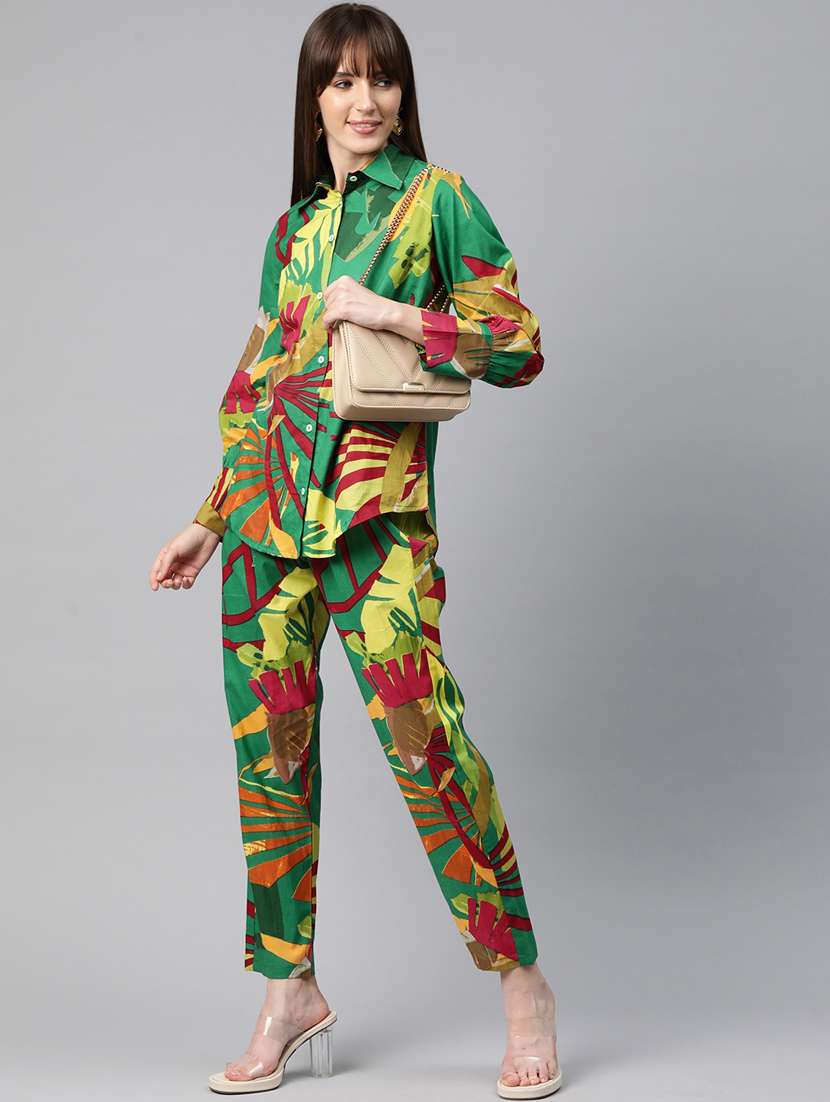 women green shirt & pant co-ord sets - 20451571 -  Standard Image - 1