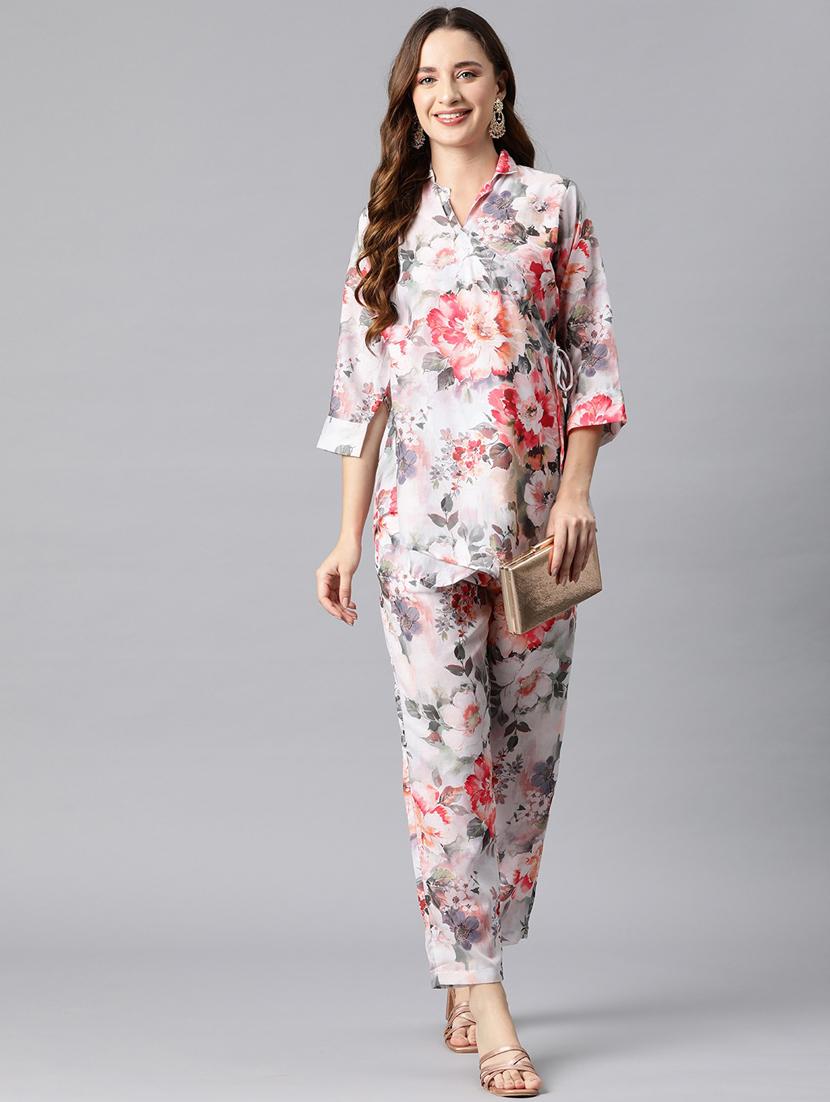 women multi color floral print shirt collar co-ord sets - 20451581 - Standard Image - 1